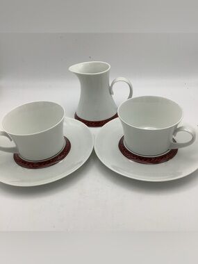 Two Vintage Block Bidasoa Flamenco Spain Cups and Saucers and a Creamer